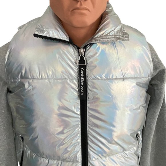 đź’–MEGA SALEđź’–Calvin Klein Men's CJCV7010 IRD Puffer Silver Sleeveless Zipper - Picture 3 of 15
